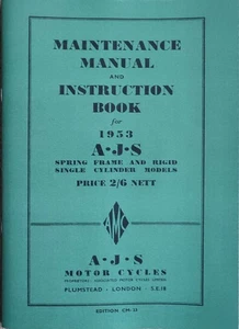 AJS Motorcycle Manual 1953 Model 16 18 Professional Reprint Book Large Format - Picture 1 of 5