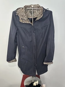 JONES NEW YORK Women’s Navy/Cheetah Lightweight Rain Jacket Windbreaker Size: L* - Picture 1 of 5
