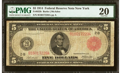 Fr. 833b $5 1914 Red Seal Federal Reserve Note PMG VF20 - Image 1 of 2