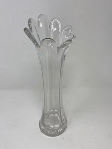Vintage Clear Swung Glass Trumpet Vase 10.5" Scalloped Edge Flared Design - Picture 1 of 14
