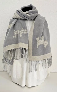 XL Winterschal Wendeschal Schal Tuch Halstuch Hundeprint Fransen Hellgrau/Beige - Bild 1 von 5