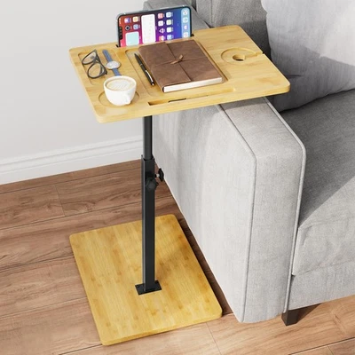 Bamboo C Table End Table Adjustable Height, 360°Swivel TV Tray for Couch, Sna... - Image 1 of 4