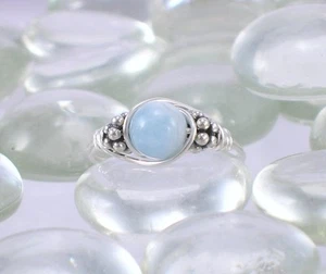 Aquamarine Sterling Silver Bali Bead Ring - Picture 1 of 4
