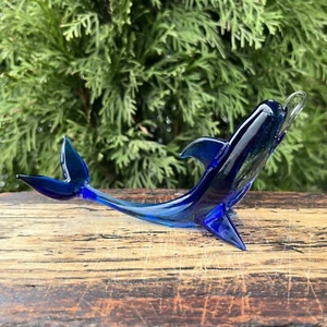 Blue Glass Dolphin Figurine – Blown Art Glass Dolphin Sculpture – Murano Style - Picture 1 of 9