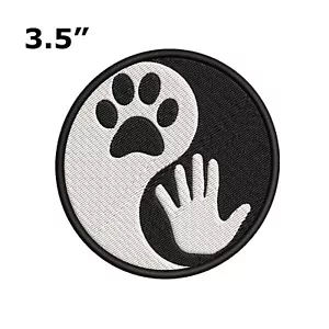 Yin Yang Paw Hand Print Patch Embroidered Iron-On Applique Dog Badge, Pet Animal - Picture 1 of 12