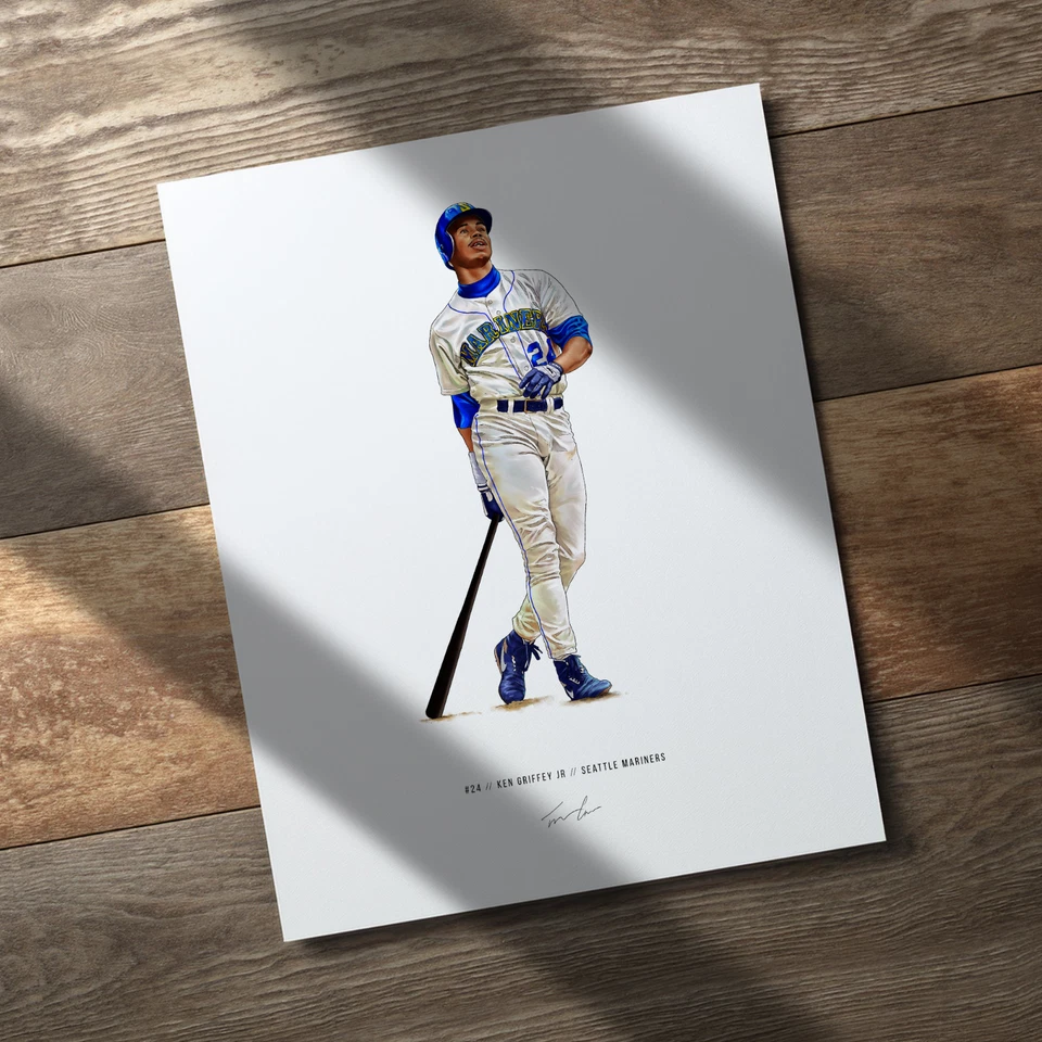 Arte póster impreso 8x10 Ken Griffey Jr Seattle Mariners novato béisbol Foto 1 de 4