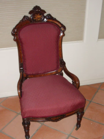 Antique Rosewood Side Chair Nice Upholstery Red Black Wood Musical Inlay Front Cover