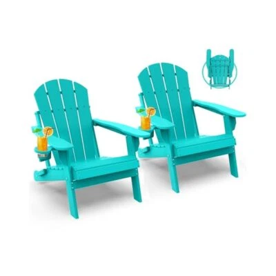 Sillas plegables Adirondack, Aqua HDPE, incorporadas, portavasos, comodidad exterior Foto 1 de 4