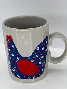 Otagiri 2 Chickens faceted Stoneware Coffee Mug Cup Japan Farmhouse 4" Vintage - Picture 1 of 8