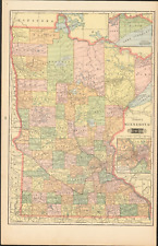 1901 Tunison Minnesota & N. S. Dakota antique map ~ 23" x 14.6" - nice color