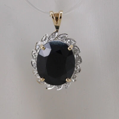 Anhänger in 585/14k Gelbgold Weissgold, Saphir ca. 12 x 9,5 mm und Diamanten - Bild 1 von 3