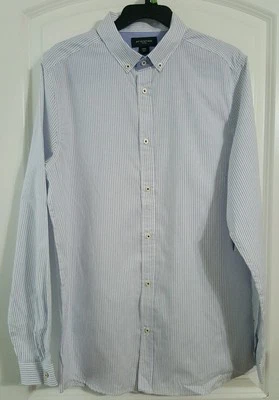 Мужская рубашка кнопка спереди белый синий в полоску внимание M средний новый с Ярлыками новый - Изображение 1 из 4
