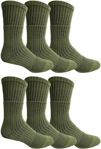 6 Pack Mens Military Grade Wick Dry Crew Socks , Boot Sock, Army Green, 10-13 - Picture 1 of 7