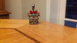 Christmas Present Charm Trinket Opens To A Book Inside Rhinestones 4-Sided Heavy - Picture 1 of 5
