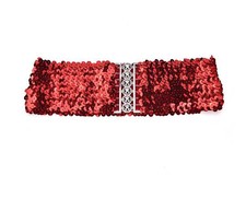 WOMENS WIDE STRETCH ELASTIC SEQUIN BUCKLE BELT IN BLACK,RED, GOLD & SILVER