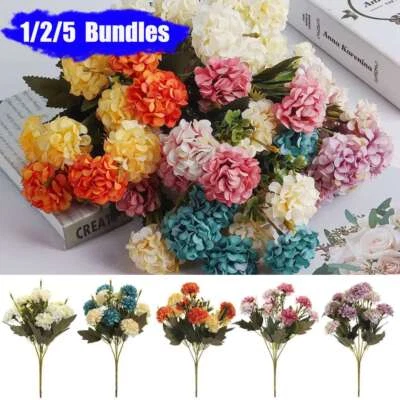 Ramo de flores de hortensia artificial de 10 cabezas plantas resistentes a los rayos UV decoración del hogar Foto 1 de 4