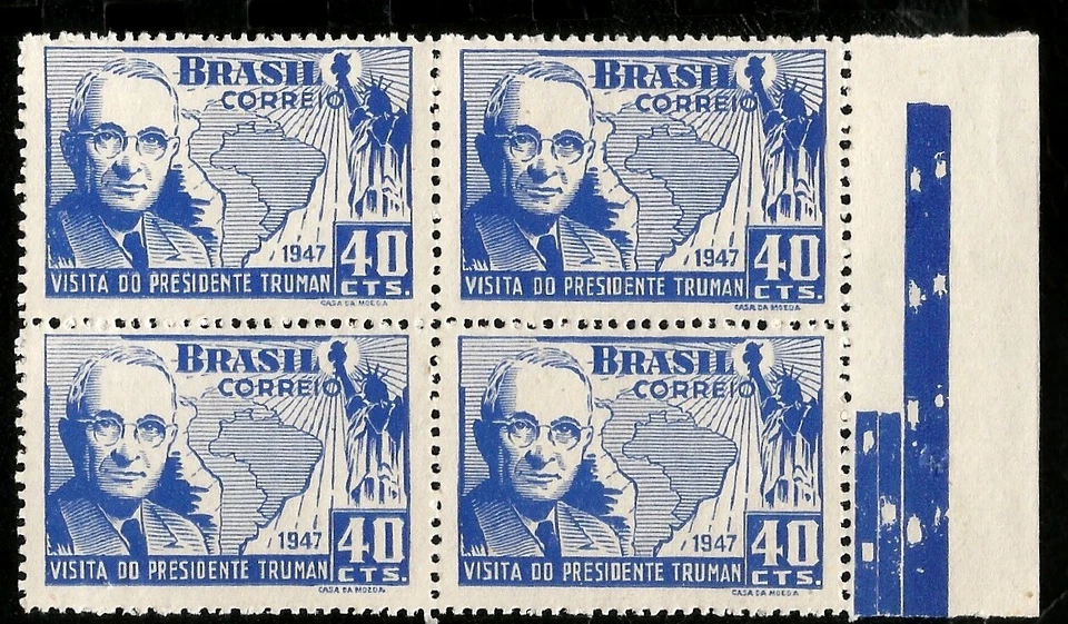 1947 USA President Truman Visit to Brazil Statute of Liberty Block of 4 Mint Sta - Image 1 of 1