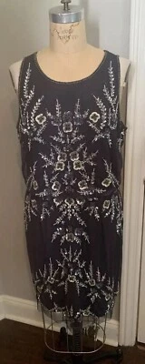 Adrianna Papell Cocktail Dress Beaded Sequins Plum Sleeveless Blouson  Size 16 - Image 1 of 4