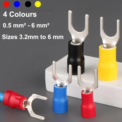 Fork Terminals Insulated Electrical Crimp Connector Terminal - Red Blue Black - Image 1 of 4