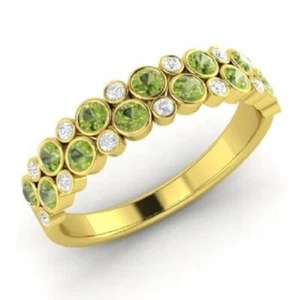 1.00 Ct Natural Peridot & Diamond Engagement Eternity Band 14K Yellow Gold - Picture 1 of 4