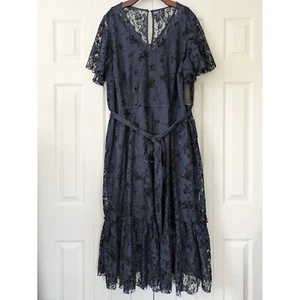 Lane Bryant Short Sleeve Lace Midi Dress Ruffled Size 26 Navy Blue NWT $99 - Picture 1 of 7
