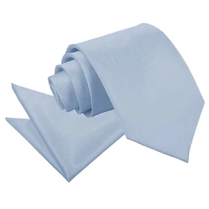 Conjunto de corbata clásica y cuadrado de bolsillo liso satinado azul polvoriento para hombre de DQT - Imagen 1 de 3
