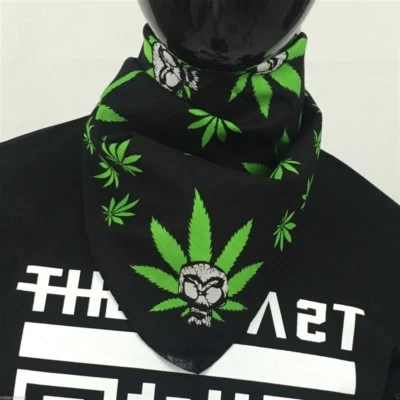 Foulard Bandana pashmina da Uomo Donna copricollo moto Teschio Foglia Skull nero - Immagine 1 di 2