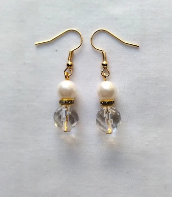 Кристалл круглый белый бусина со стразами подвеской серьги ручной работы золотистый богемный шик - Изображение 1 из 4