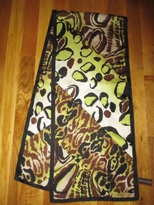 Adrienne Vittadini Brown Black Green Abstract Animal Print 100% Silk Scarf 53" - Picture 1 of 4