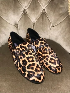 BNWT 7 UK ( 41 EU )  Mango Leather loafers leopard print MNG Violeta - Picture 1 of 10