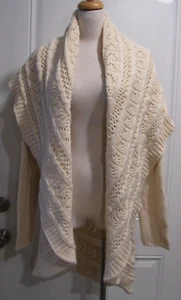 Coldwater Creek Cream Open Front Rounded Hem Crochet Knit Cardigan Sweater Small - Picture 1 of 4
