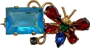 Tschechische signierte Art Deco Glas Schmetterling Brosche Anstecknadel goldfarben Modeschmuck - Bild 1 von 7