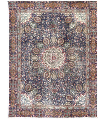 Muted Vintage Antique Floral Distressed Handmade Oriental Rug Carpet 9X12 ft - Image 1 of 4