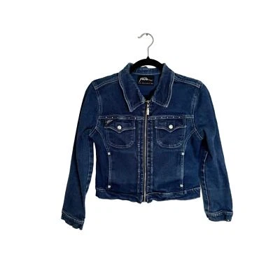 Chaqueta vaquera vintage Fubu para mujer mediana Y2K denim estrás cremallera recortada años 90 Foto 1 de 4