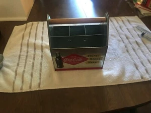 COCA-COLA METAL UTENSIL CADDY CARRIER Thirst Stops Here Wood Handle - Picture 1 of 12