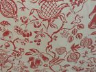Vintage Linen Floral Toile Tudor Garden Red Curtain/Roman Blind Fabric
