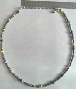 Vtg. STG Sterling Silver 925 Ornate Multi Color Cat's Eye Beaded Necklace 18”  - Picture 1 of 7
