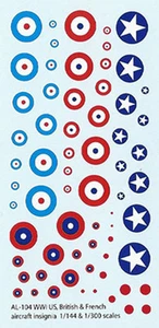 AL-104 - WWI Roundels - US, British and French - 1/144 Decals - Picture 1 of 1
