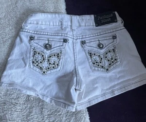 Pantalones Cortos de Jean Vaqueros River Blanco Antiguo Talla 26 Estrás Botones y Bolsillos - Imagen 1 de 7