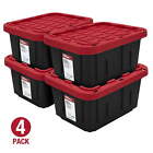 5 Gallon Snap Lid Plastic Storage Bin Container, Black with Red Lid, Set of 4