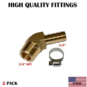 2X- 3/8 HOSE BARB X 3/8 MALE NPT Brass ELBOW 45 DEGREE Pipe Fitting Thread Gas.. - Picture 1 of 2