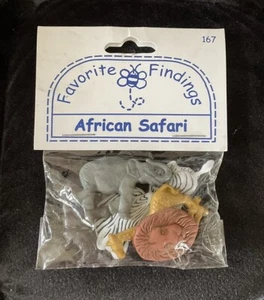 Favorite Findings African Safari Buttons Elephant Rhino Lion Giraffe Zebra NOS - Picture 1 of 4