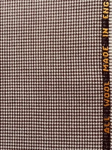 Pure Wool Houndstooth Fabric Brown Cream Made in England 2.75 m REMNANT 60" wide - Picture 1 of 3