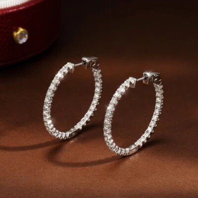 2mm D VVS1 Full Moissanite Large Hoop Earrings for Women 925 Sterling Silver - Image 1 of 4