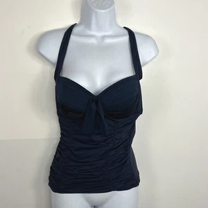 Seafolly Australia Womens Bathing Suit Tankini Top Sz 12 Navy Blue Solid Swim - Picture 1 of 11