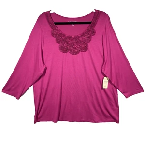 Coldwater Creek Rosette Neck Tunic 1X Relaxed Stretch Casual Office Fushia NWT - Picture 1 of 13