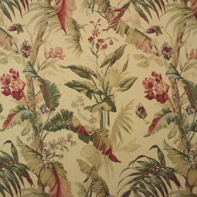 BRAEMORE BAMBOO VINTAGE BEIGE TROPICAL FLORAL MULTIPURPOSE FABRIC BY YARD 54"W - Image 1 of 4