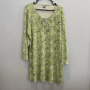 Vestido de noche de algodón para mujer Lands' End vestido hasta la rodilla talla XL ropa de dormir pájaros verdes - Imagen 1 de 5