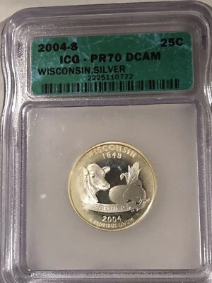 2004 S 25C Silver Wisconsin State Quarter PR70DCAM ICG - Image 1 of 2