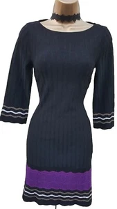 UK 8-10 Nine West Small Long Sleeve Black Thin Rib Knit Bodycon Dress - Picture 1 of 4